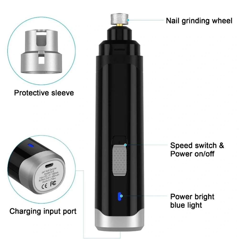 Casfuy Dog & Cat Nail Care Rechargeable Grinder Black A6